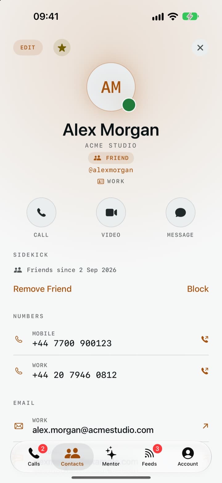 A friend's contact card